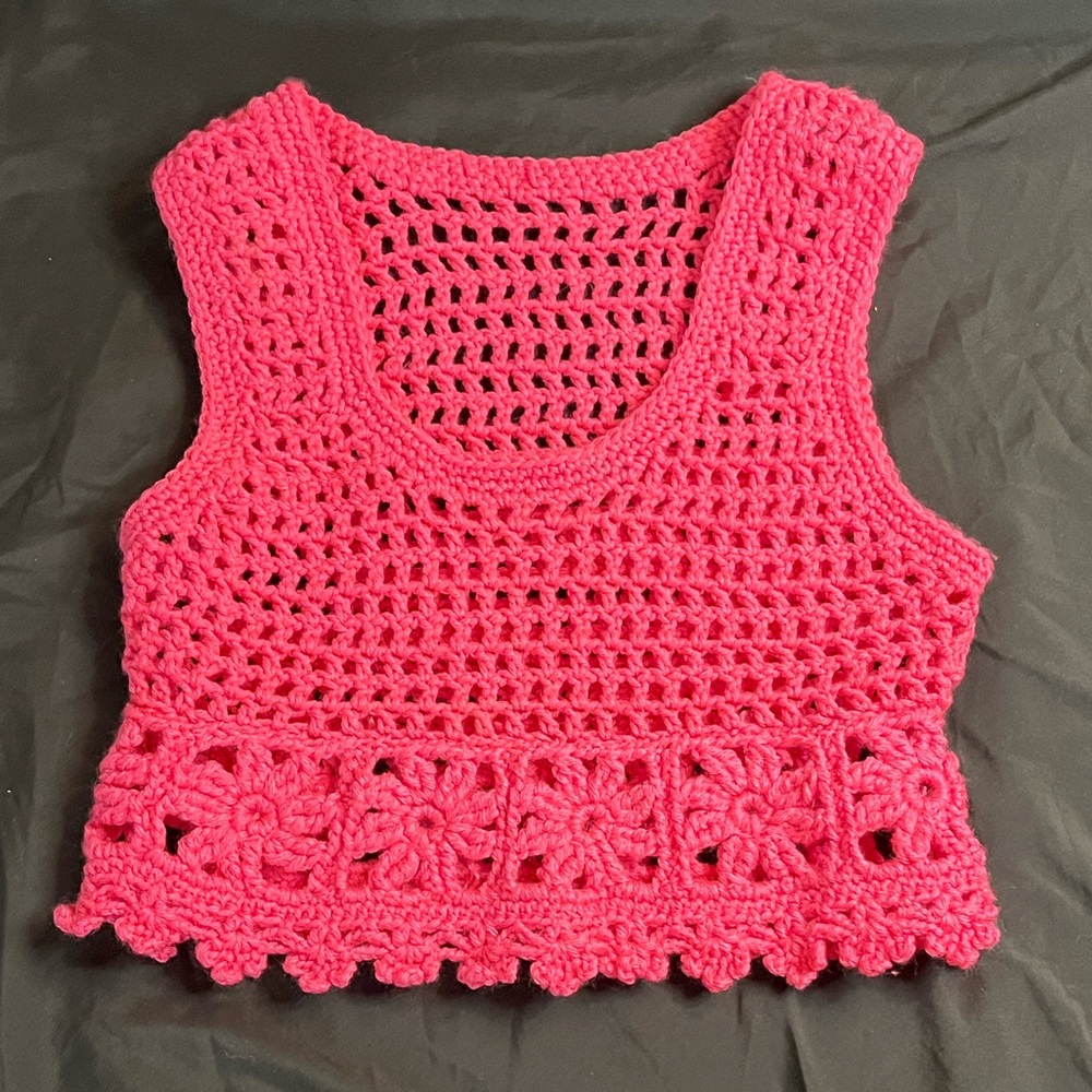 Pink Crochet Sleeveless Top